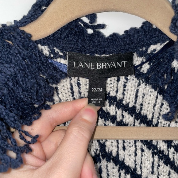 NWOT Lane Bryant Navy Blue and White Fringe Knit Sweater Cardigan - Picture 3 of 4
